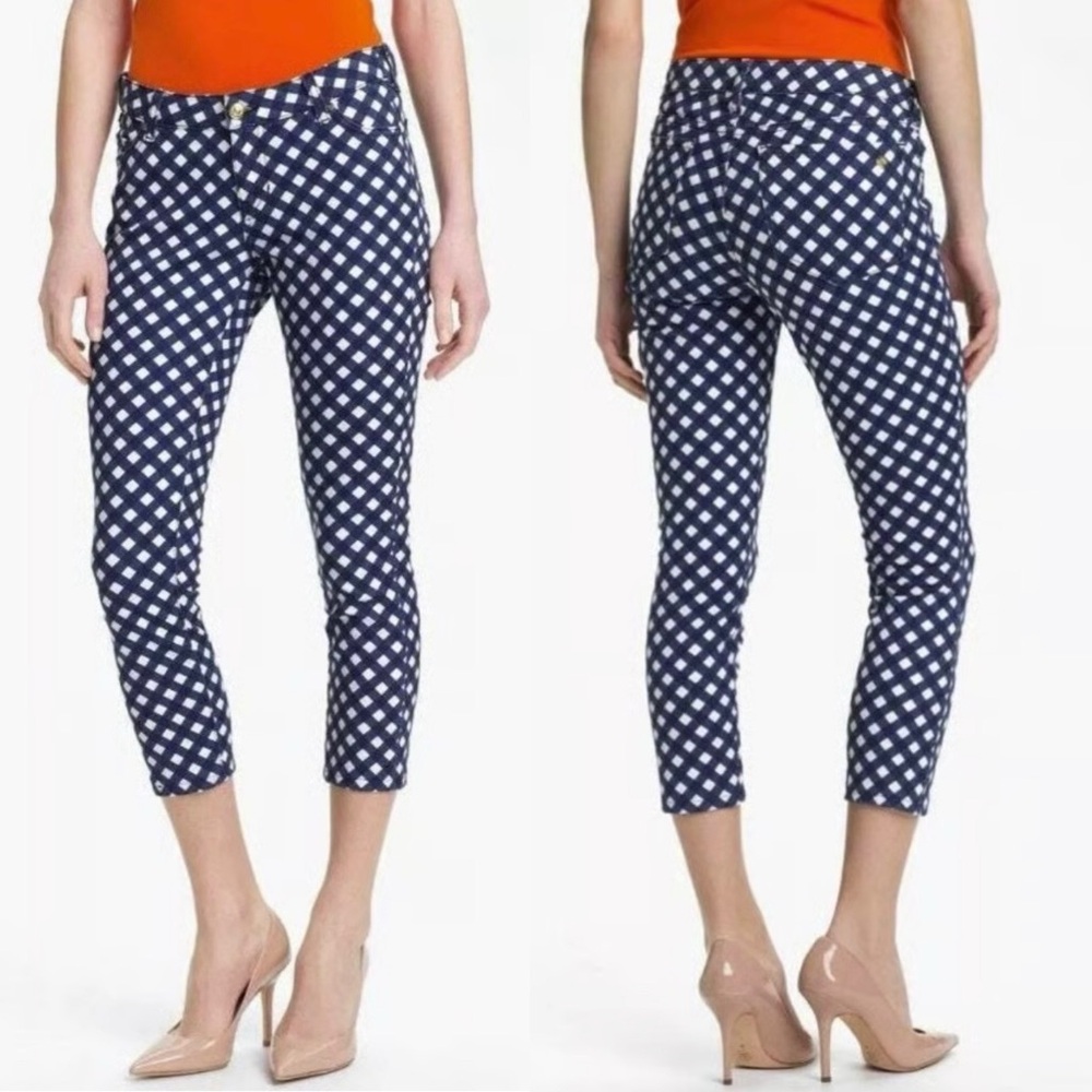 Kate Spade Broome Street Gingham Capri Pants Navy Blue &‎ White Check Print